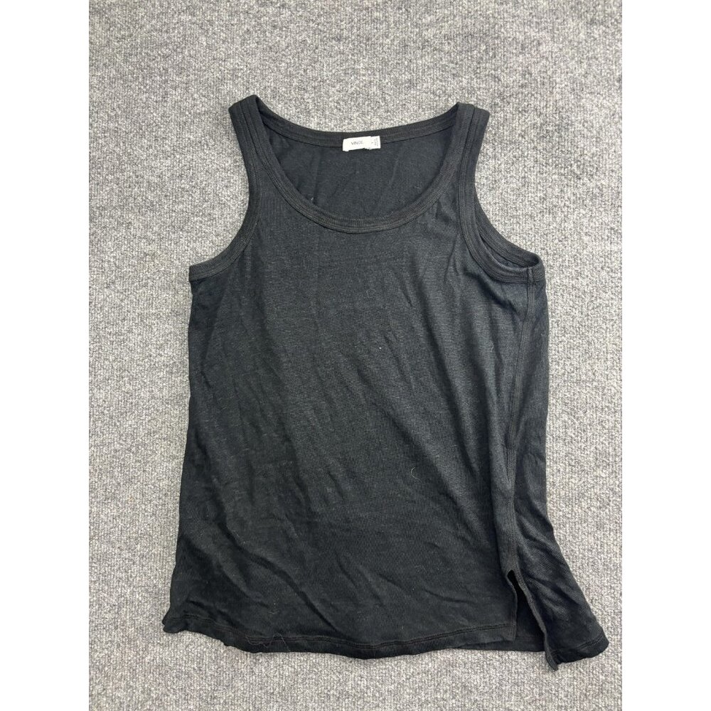 Vince Tank Top Womens Small Black Sheer Lightweight Scoop Neck Side Slit Casual
